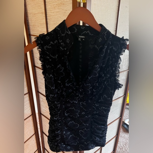 Xoxo y2k vintage black lace open front mandarin collar ruched tank top - Picture 8 of 8